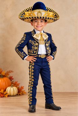 Navy Blue and Gold Embroidered Mariachi Sombrero
