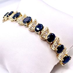 Bracelet Sapphire CZ Tennis Link 14k Yellow Gold Filled Bracelet Oro Laminado Pulsera 