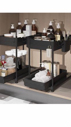 Sevenblue 2 Pack Under Sink Organizers and Storage, 2 Tier Sliding Bathroom orga