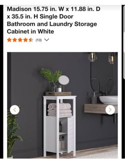NEW in box Madison 15.75” x 11.88” x 35.5” single door white bathroom/laundry cabinet
