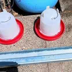 Hanging Poultry Waterer X2 And 48 Inch  Reel Top Poultry Feeder