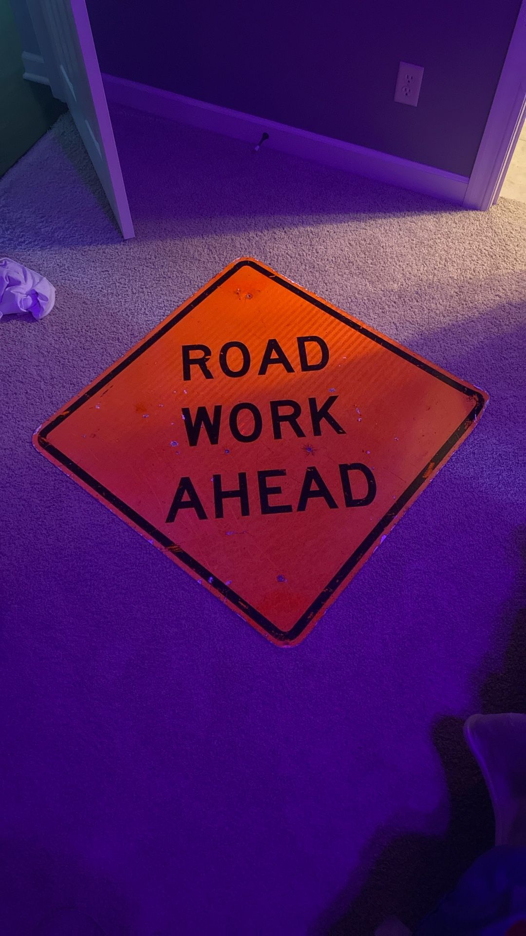 Road Work Ahead Street Sign, $30