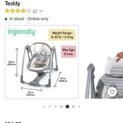 Ingenuity Boutique Collection Deluxe Swing 'n Go Portable Baby Swing - Bella Teddy