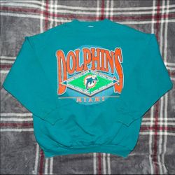 VTG 90s Miami Dolphins Crewneck Sweatshirt Logo 7 Teal Orange XL Graphic USA NFL