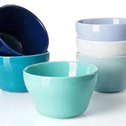 Sweese 107.003 Porcelain Bouillon Cups - 8 Ounce Dessert Bowls - Set of 6, Assorted Colors New