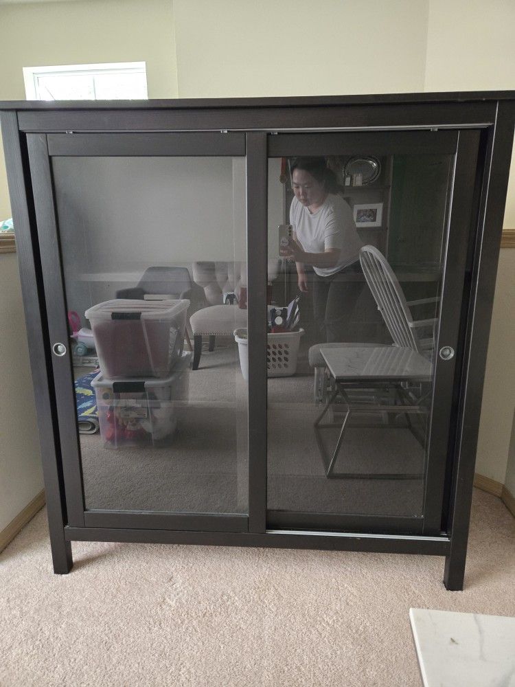 IKEA Hemnes Black Glass Door Cabinet Shelf Display Case ×2