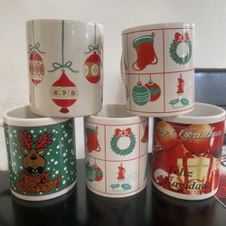 5- Tazas Navideñas De Ceramica $6 Por Todas