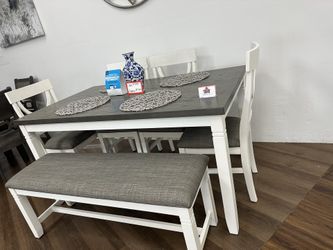 Gray 6pc Dining Table + Bench 