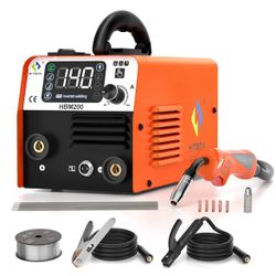 HITBOX MIG Welder 110V 200A Flux Core Welder Gasless MIG/Lift TIG/Stick 3 in 1 Portable Welding Machine Inverter Welder IGBT Wire Feed Welder with LED