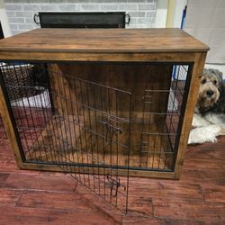 Dog Crate Furniture, Wooden Kennel Table with Double Doors, Indoor Dog House, Extra Large Size, 43.3" L, Rustic Brown