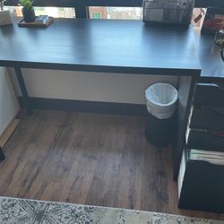 Black Wooden Office Desk w/ Storage Drawers