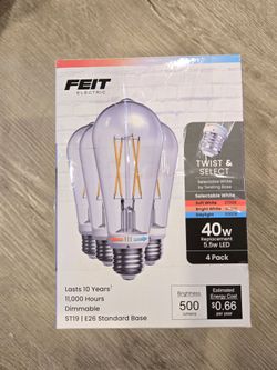 Edison Style LED Dimmable E26 Light Bulb 4 Pack with Twist and Select Light Color Temperature