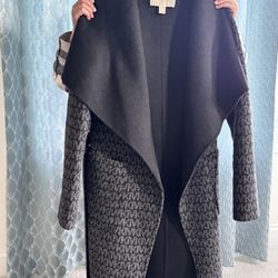 Michael Kors Wool Blend Logo Jacquard Coat 