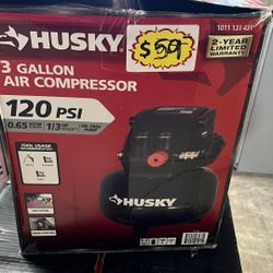Husky 3 Gal. 120 PSI Portable Electric Oil-Free Light Duty Pancake Air Compressor with Fold Down Handle and 1-Quick Coupler