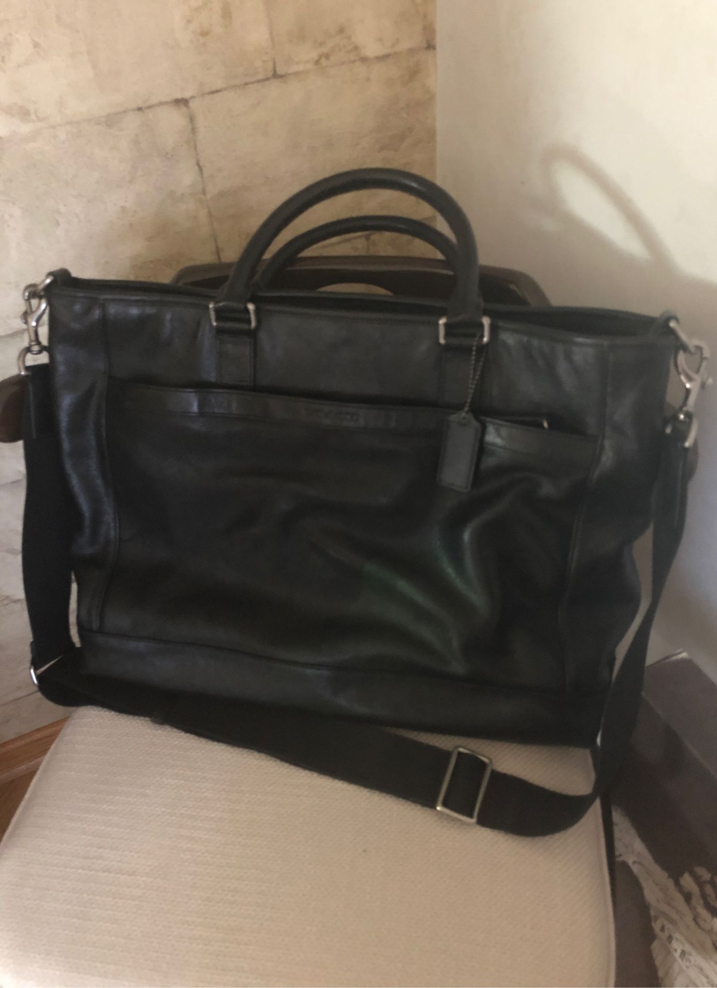 Make an offer!Authentic UNISEX COACH black leather satchel/ larger bag!