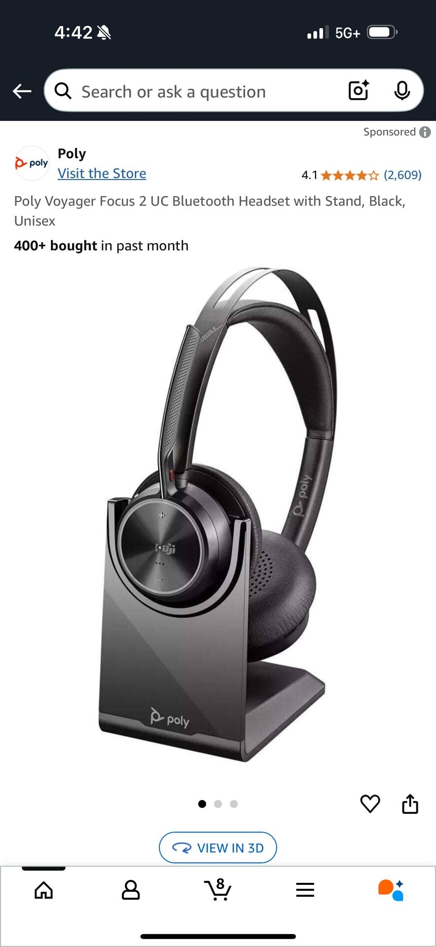 Voyager Focus 2 UC Bluetooth Headset with Stand, Black, Unisex