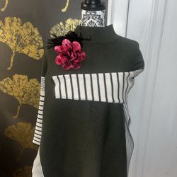 Chicwish Sweater Poncho Womens Medium Green White Striped Oversized Mock Neck