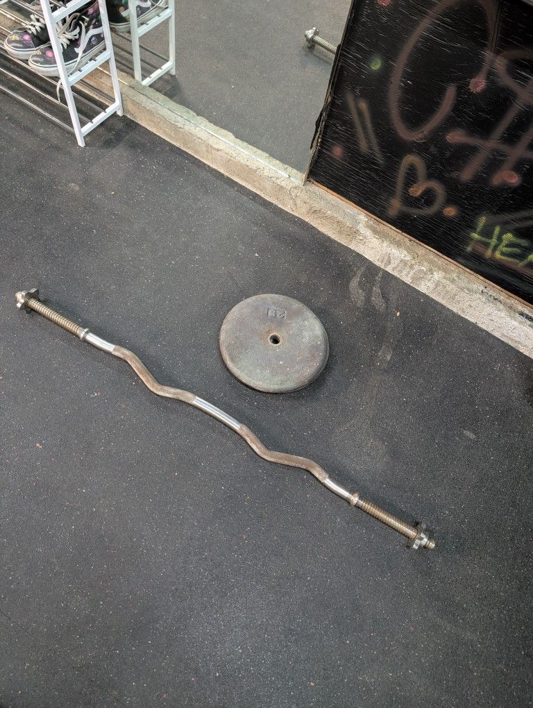 Curl bar + Two 25lb plates