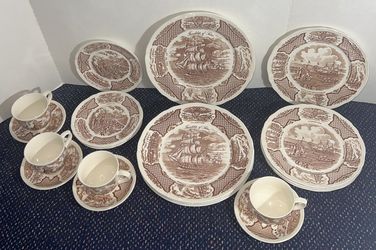 FAIR WINDS PLATES CUPS,SAUCERS BY ALFRED MEAKIN STAFFODSHIRE ENGLAND