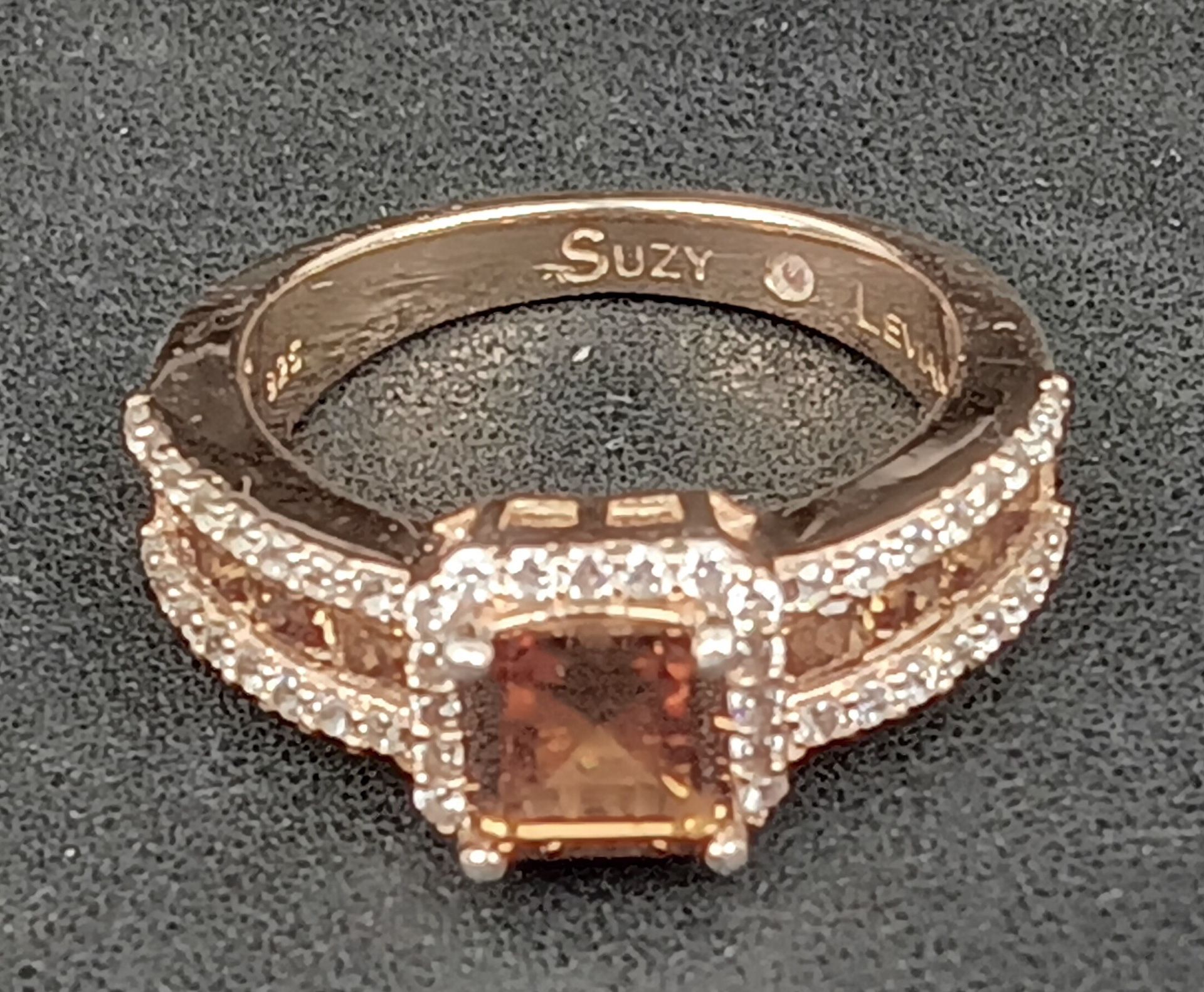 Suzy Levian Sterling Rose Gold Asscher Cut Cubic Zirconia Engagement Ring Sz 6