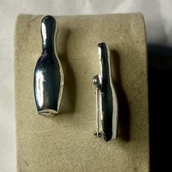 Vintage silver tone Bowling Pin Team brooches