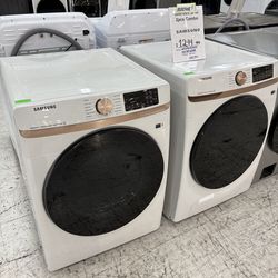 Samsung ivory electric dryer and washer bundle set
