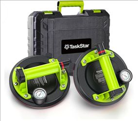 Taskstar Ventosas de vidrio para levantar vidrio grande: herramienta de ventosa de baldosas de 8 pulgadas con manómetro de presión, carga máxima de 45