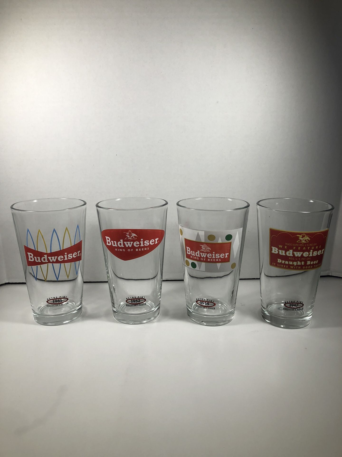 Vintage Budweiser Glasses Set of 4 - 1961, 1952, 1955, 1947