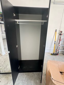 Black Two-Door Wardrobe with Hanging Rod