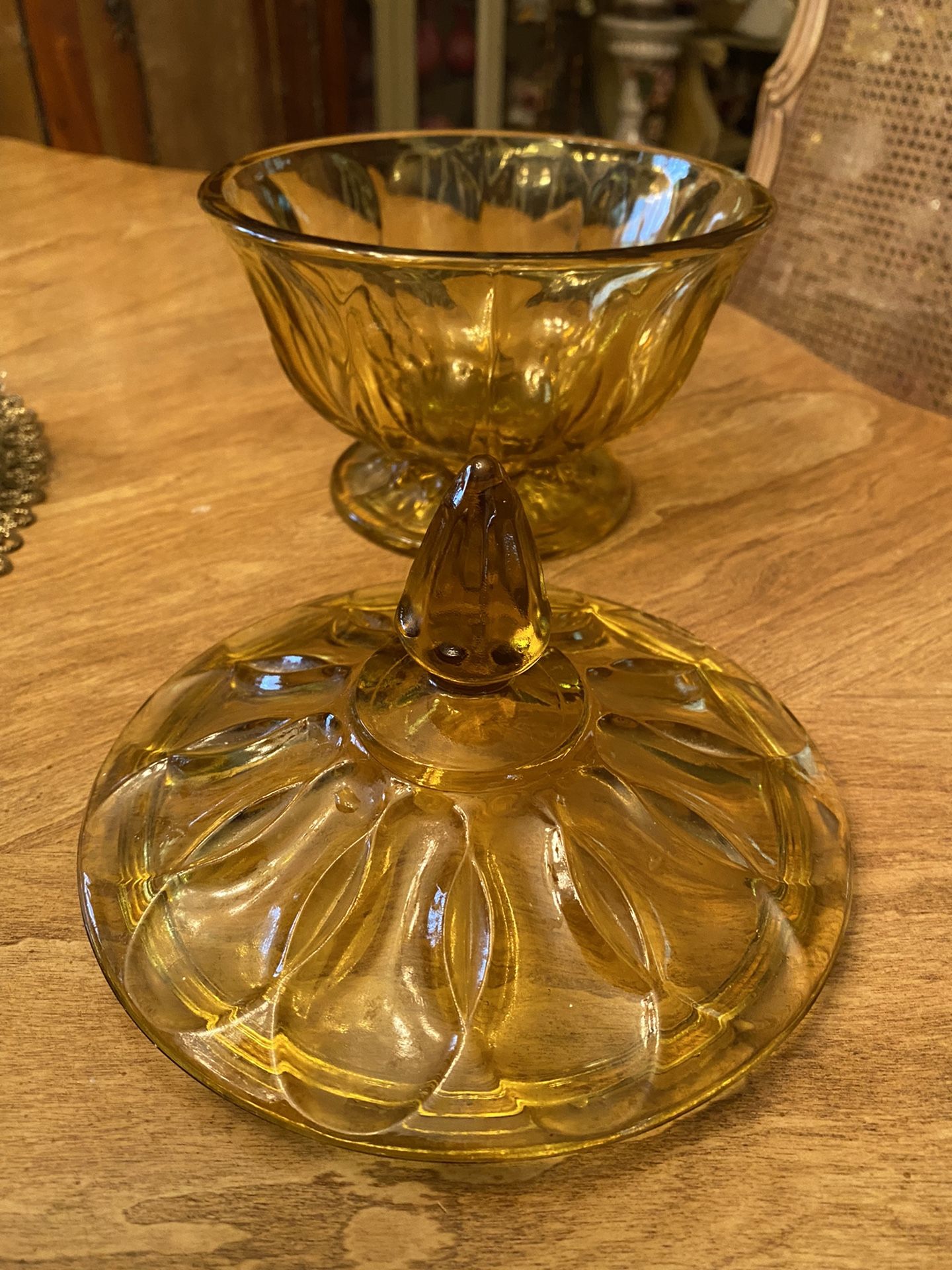 Vintage Amber Depression Glass Candy Dish