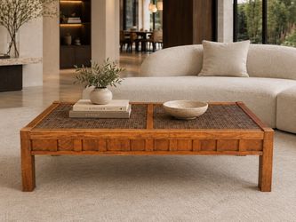 Vintage Danish-Style Checkered Wood Coffee Table