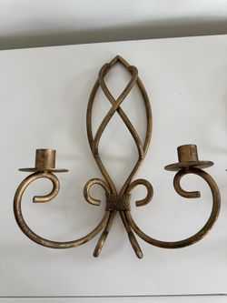 Vintage Gold Tone Metal Wall Candle Sconce – Double Arm Decorative Wall Decor