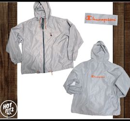 Champion heavy duty grey & orange rain hooded jacket size xl