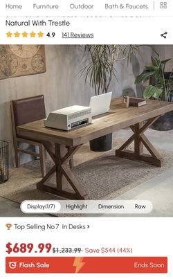 Rustic Farmhouse Wooden Office Desk In Natural With Trestle