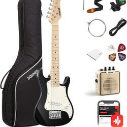 Donner 30 Inch Kids Electric Guitar Beginner Kits ST Style Mini Electric Guitar for Boys Girls with Amp, 600D Bag, Tuner, Picks, Cable, Strap, Extra S