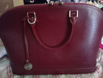Red Leather Dome Satchel Handbag
