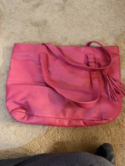 Pink Faux Leather Tassel Tote Bag