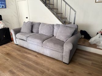Gray Fabric 3-Seat Sofa with Throw Pillows