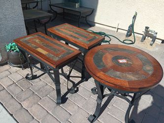 Wood, Metal, Slat Tile Tables Set...