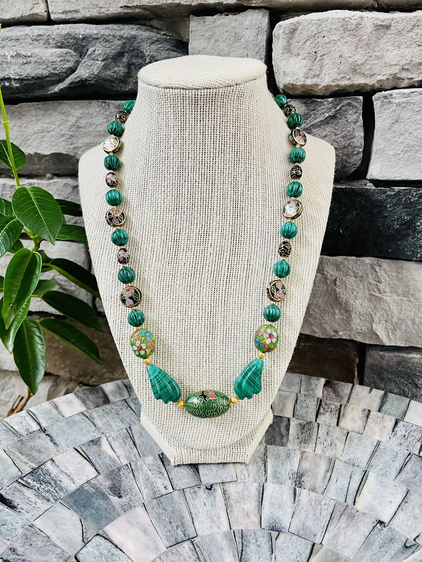 Malachite And Cloisonné Necklace