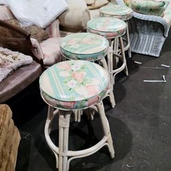 4 Floaral Bamboo Stools 