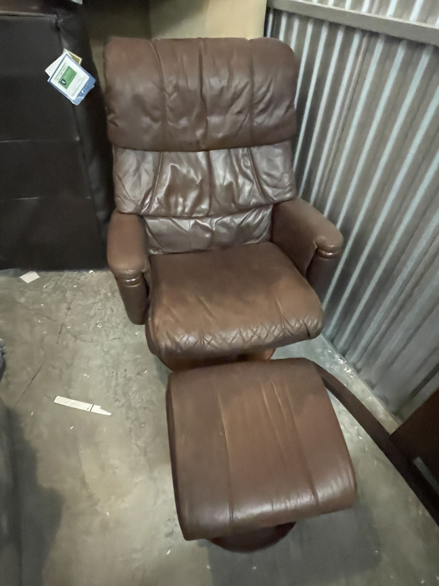 Dutailier brown Leather Avant Glide Glider Swivel Recliner Chair and Ottoman