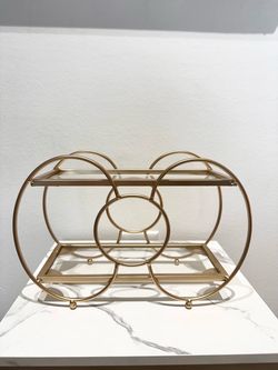 Gold Bow Tabletop Shelf, 2-Tier Glass Organizer (4 Available)