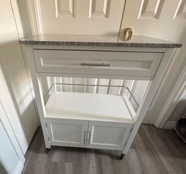 White Kitchen Cart / Kitchen Island with Granite Top