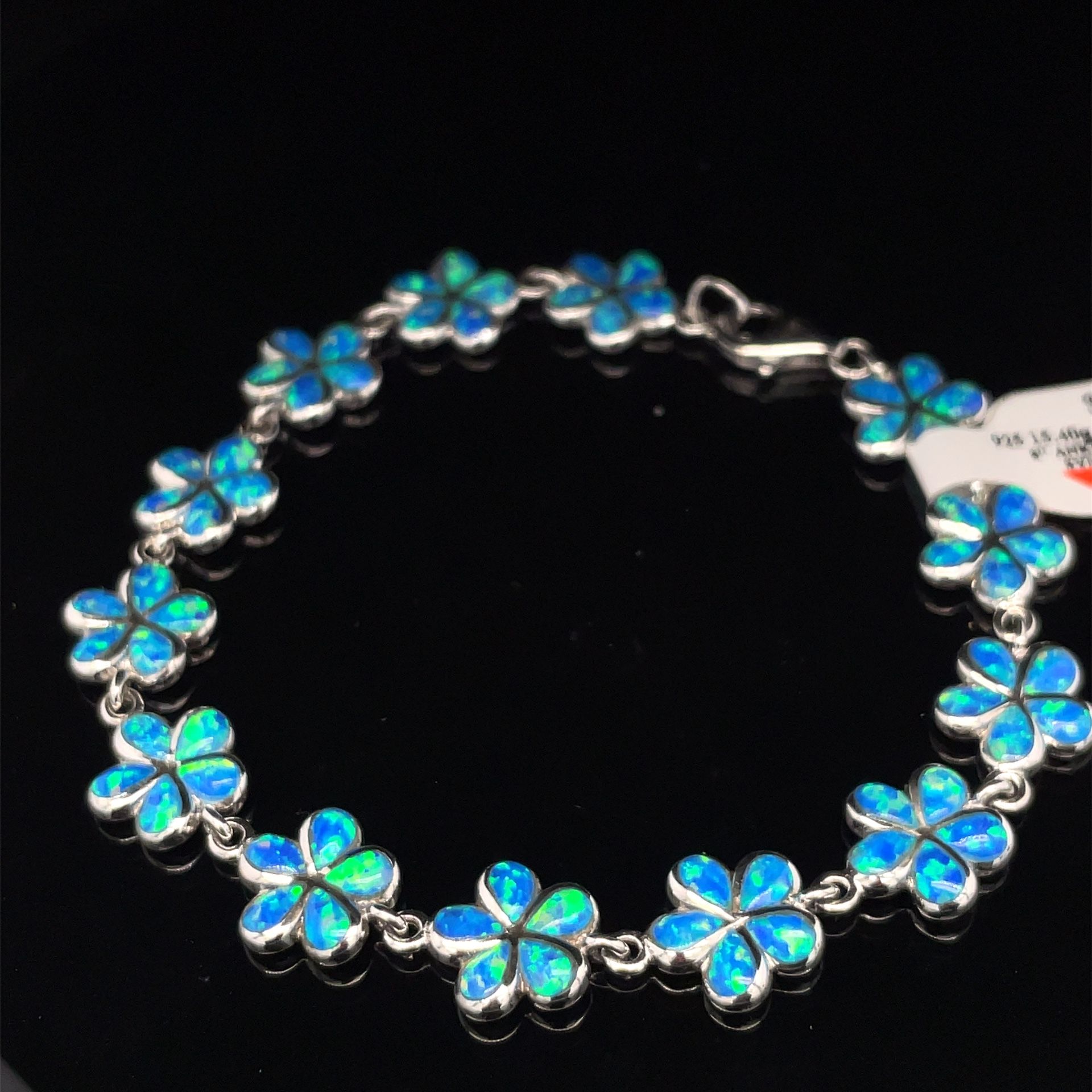925 Silver 8” Blue Opal Flower Anklet/Bracelet 15.40g 166655/3