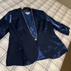 Cachet Size 22W Blue Metallic Look Rhinestone Shiny Blazer Ladies