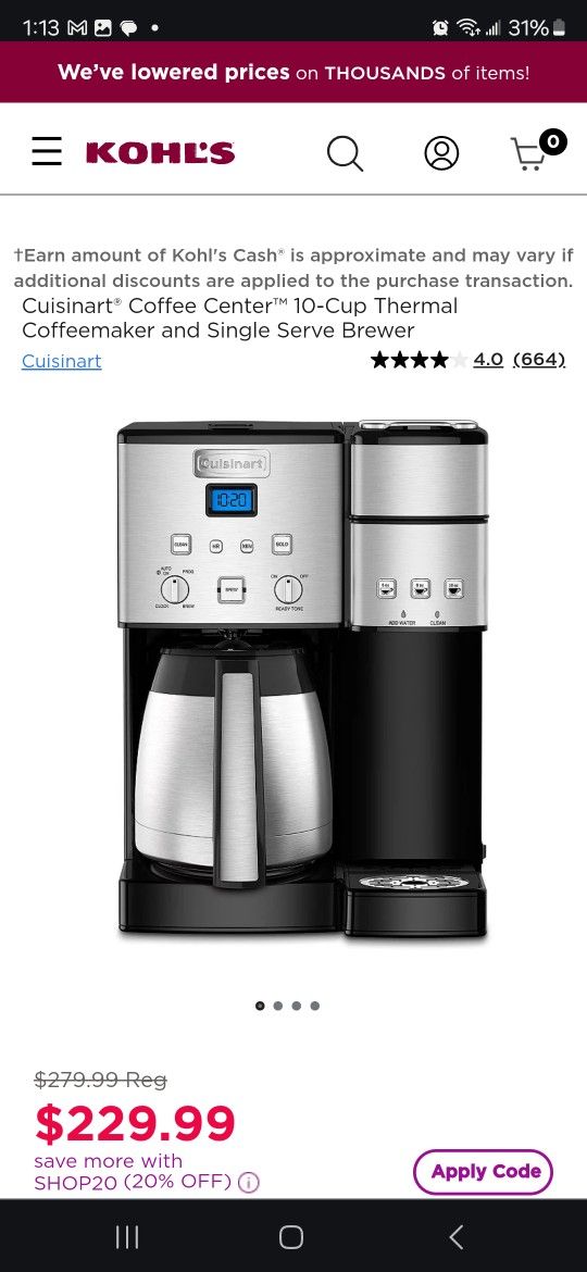 Cuisinart 12-Cup Coffee Maker & Single-Serve Brewer
For Parts