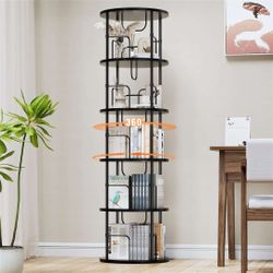 5 Tier Rotating Bookshelf Tower, Revolving 360 ° Spinning Bookcase, Display, Black