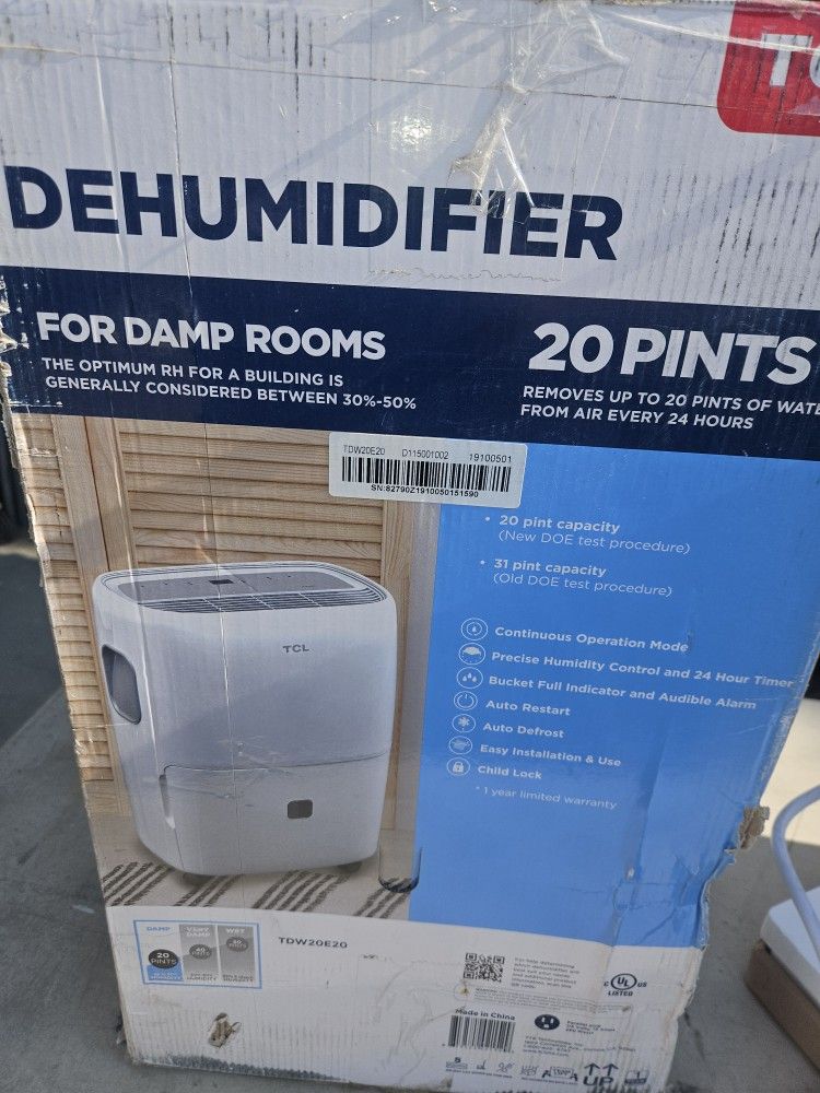 New In Box Dehumidifier TCL 20 pint