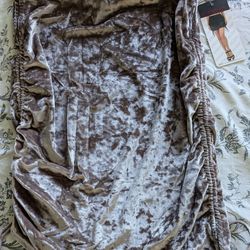 Champagne crushed velvet SKIRT NWT drawstring cinched sides. L